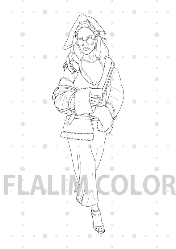 Rihanna style coloring pagejpgpageadigital printdivafashionclothchewing gum instant download