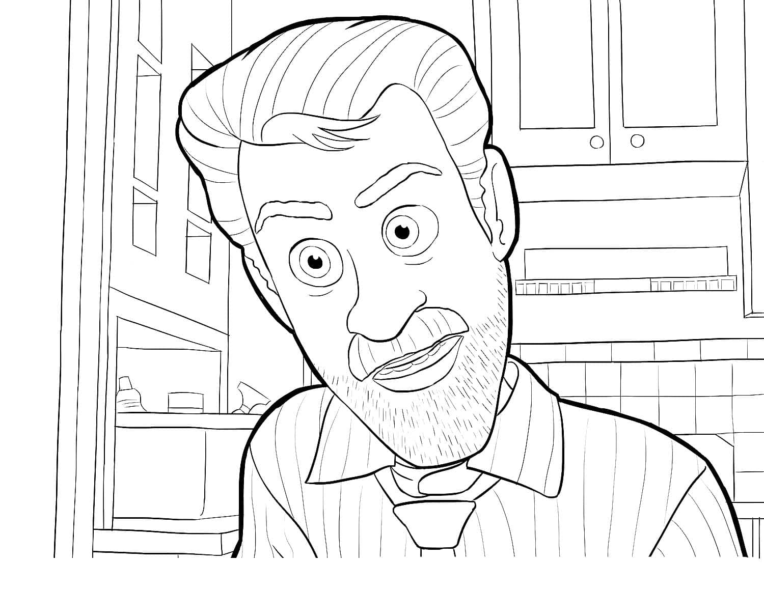Drawing of a man with big eyes coloring page
