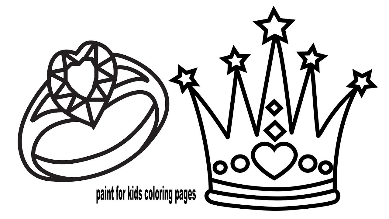 How to draw crown and ring coloring pages for kids learn colour