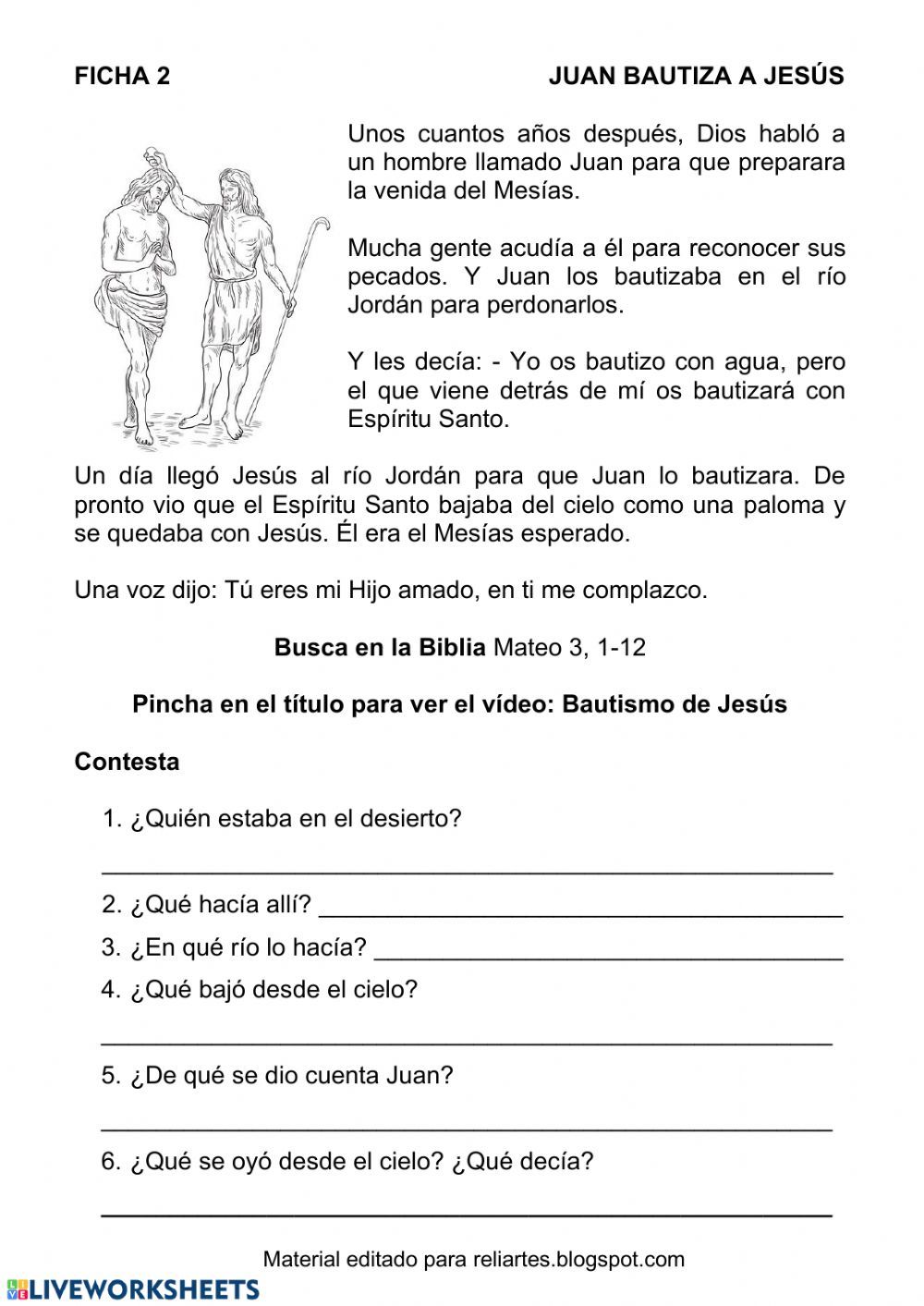 Nuevo testamento bautismo de jesãºs worksheet word search puzzle words search