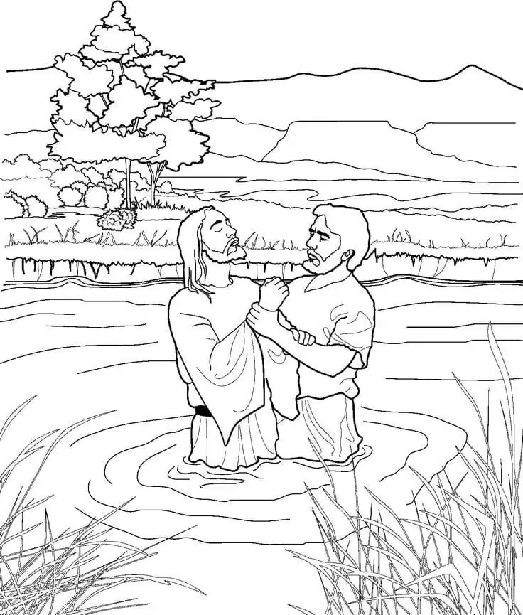 Baptism of jesus in river jordan coloring page