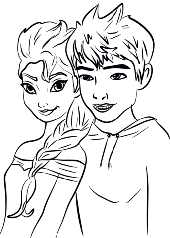Elsa and jack frost coloring page free printable coloring pages