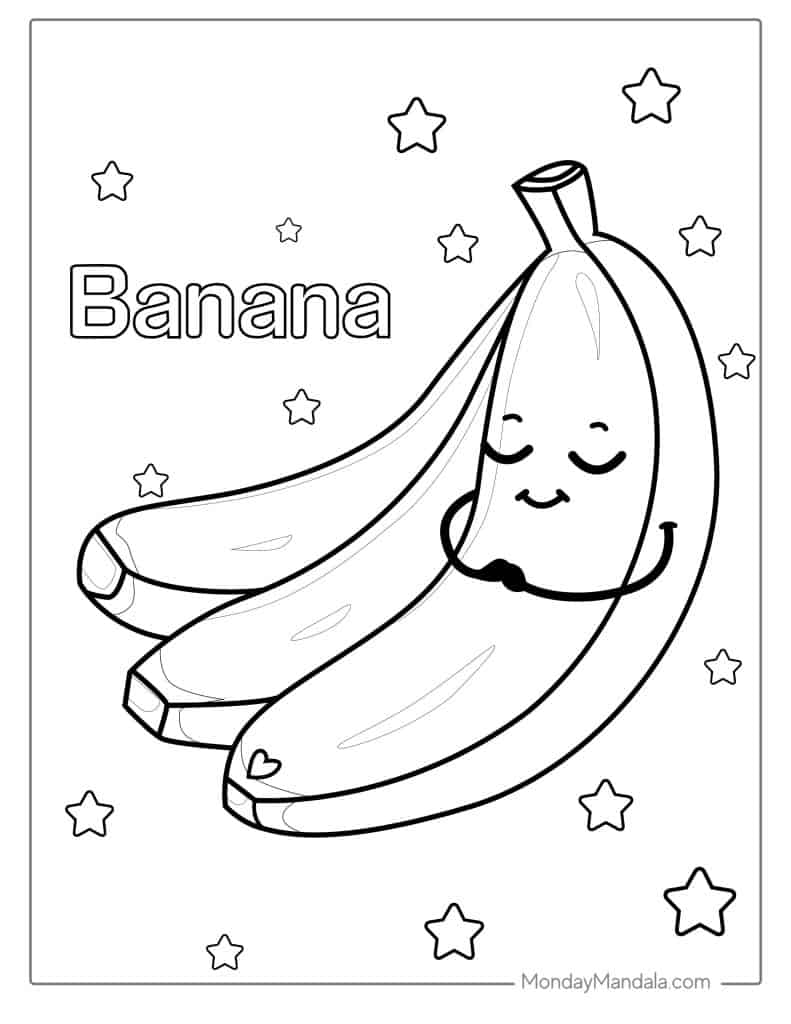 Banana coloring pages free pdf printables