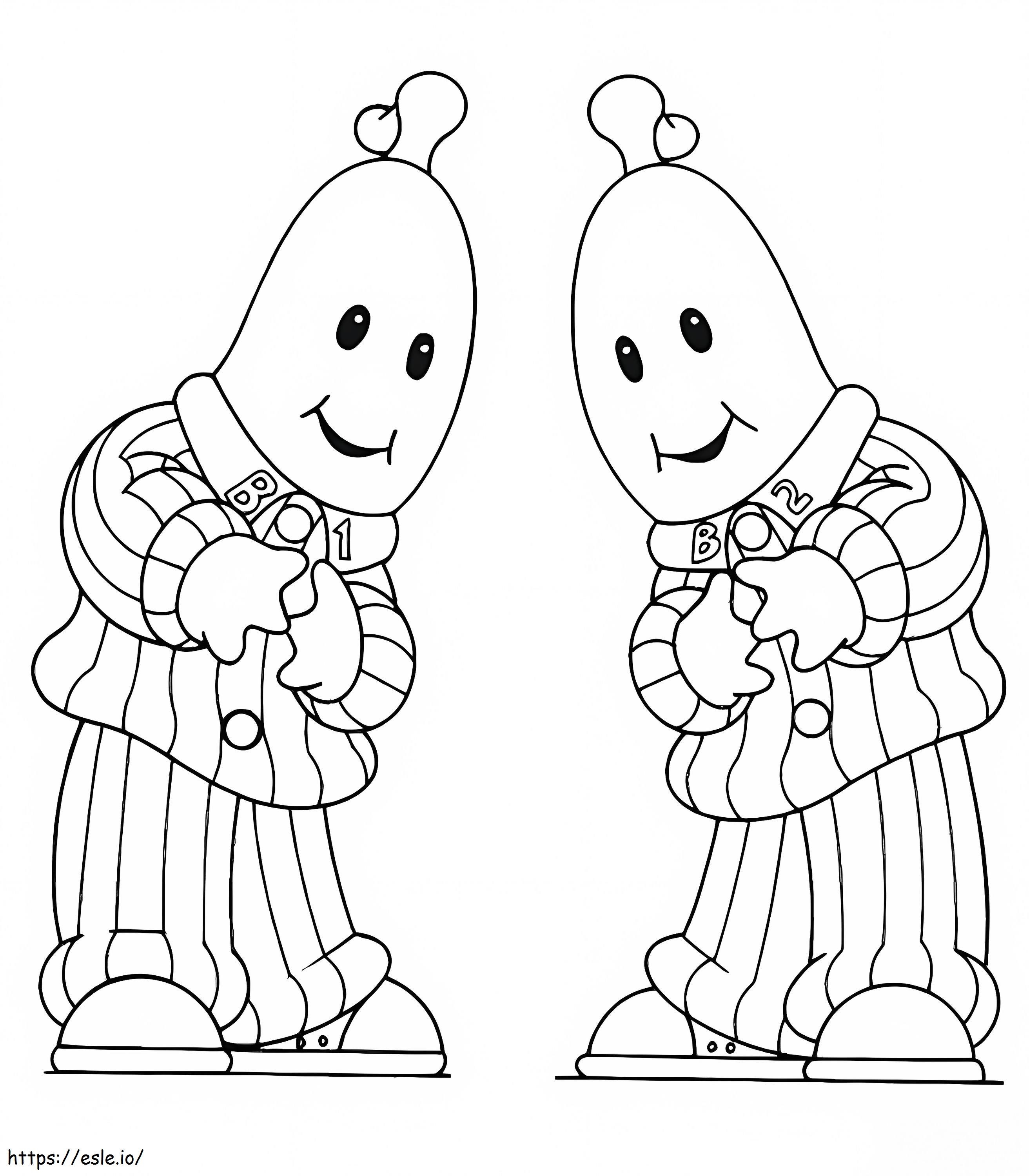 Happy bananas in pyjamas coloring page