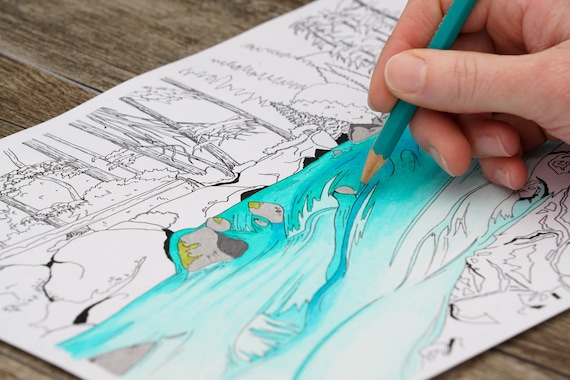 Forest river printable adult coloring page river coloring page forest coloring page trees coloring page nature coloring pages