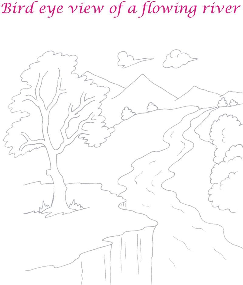 Scenery for bird eye view of river coloring