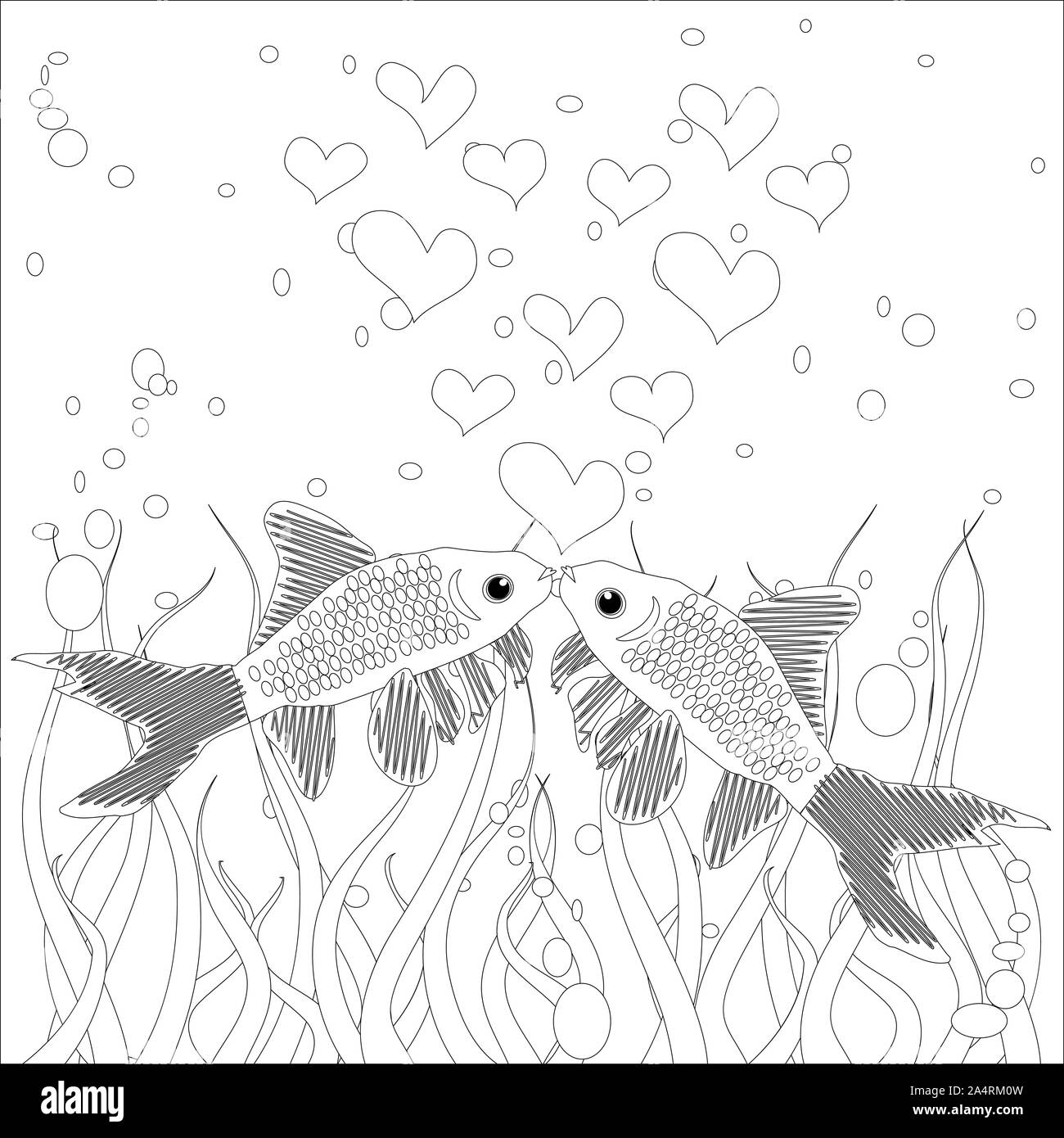 Coloring page coloring book colouring picture with collection of tropical fishes antistress freehand sketch drawing with doodle and zentangle eleme stock photo