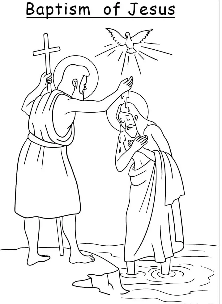 Baptism of jesus in river jordan coloring page