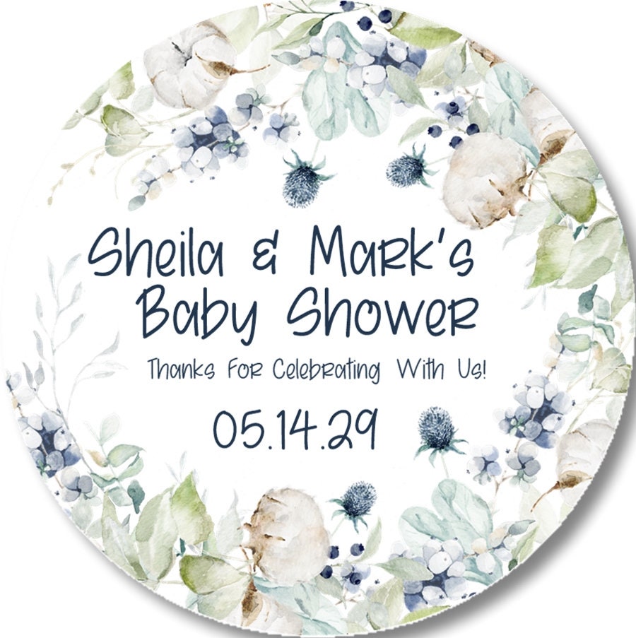 Gender neutral blue and white floral spanish baptism favor tag spanish baptism stickers