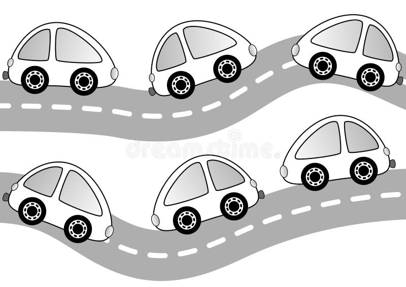 Cars on the road coloring page stock illustration