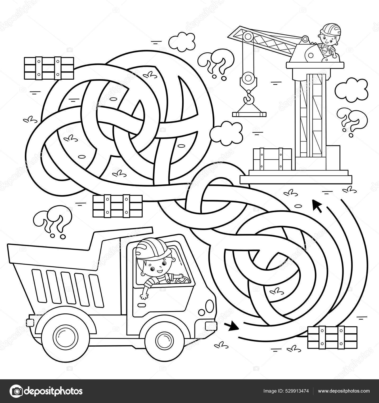 Maze labyrinth game puzzle tangled road coloring page outline cartoon stock vector by oleon