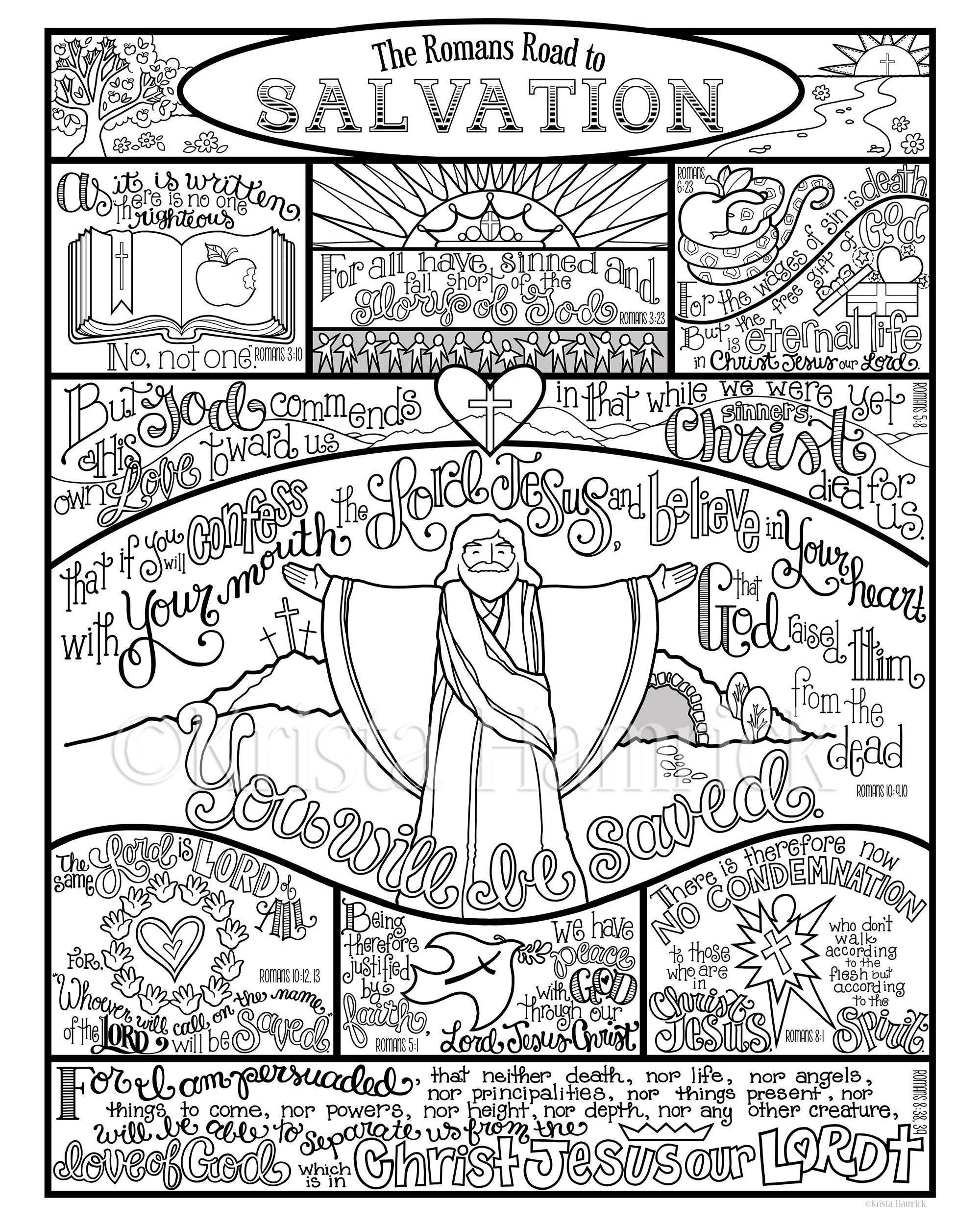 The romans road to salvation memory coloring collection includes coloring pages for memorization or lessons and x take