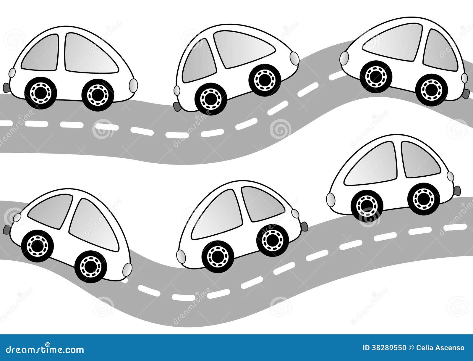 Cars on the road coloring page stock illustration