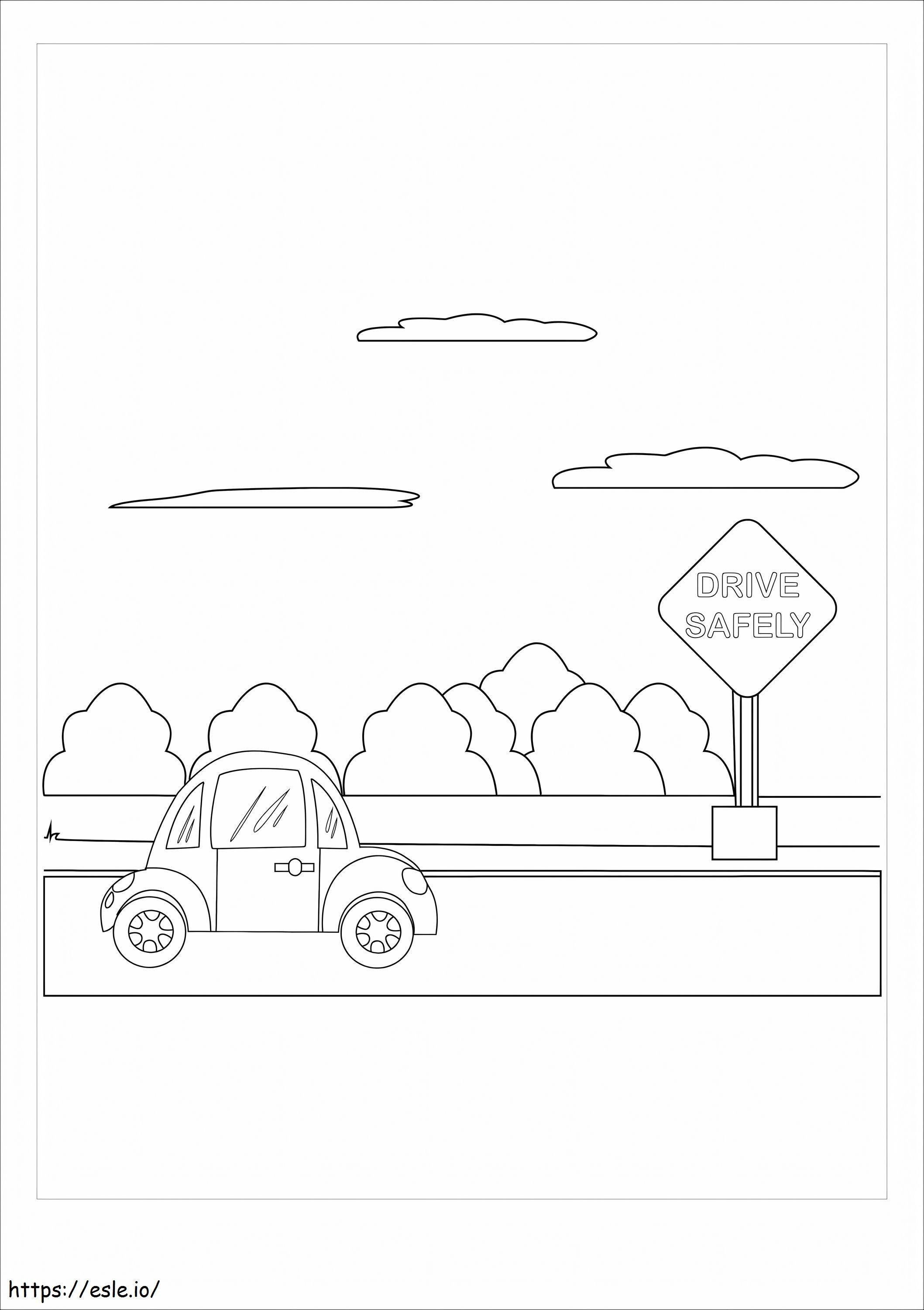 Car on road coloring page