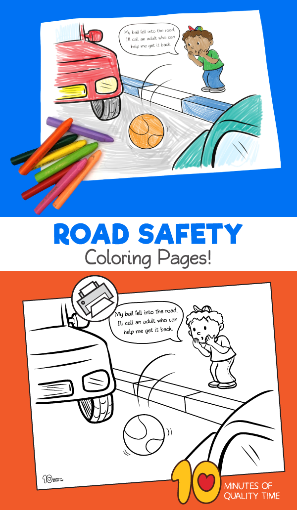 Road safety ball on the road coloring page â minutes of quality time
