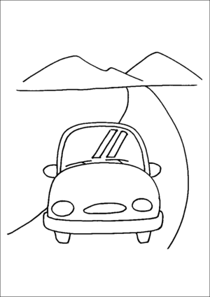 Small car on road coloring page