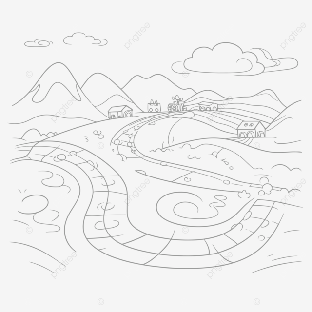 Drawing of a countryside and road coloring page outline sketch vector track drawing track outline track sketch png and vector with transparent background for free download