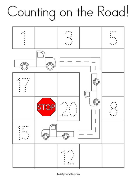 Counting on the road coloring page