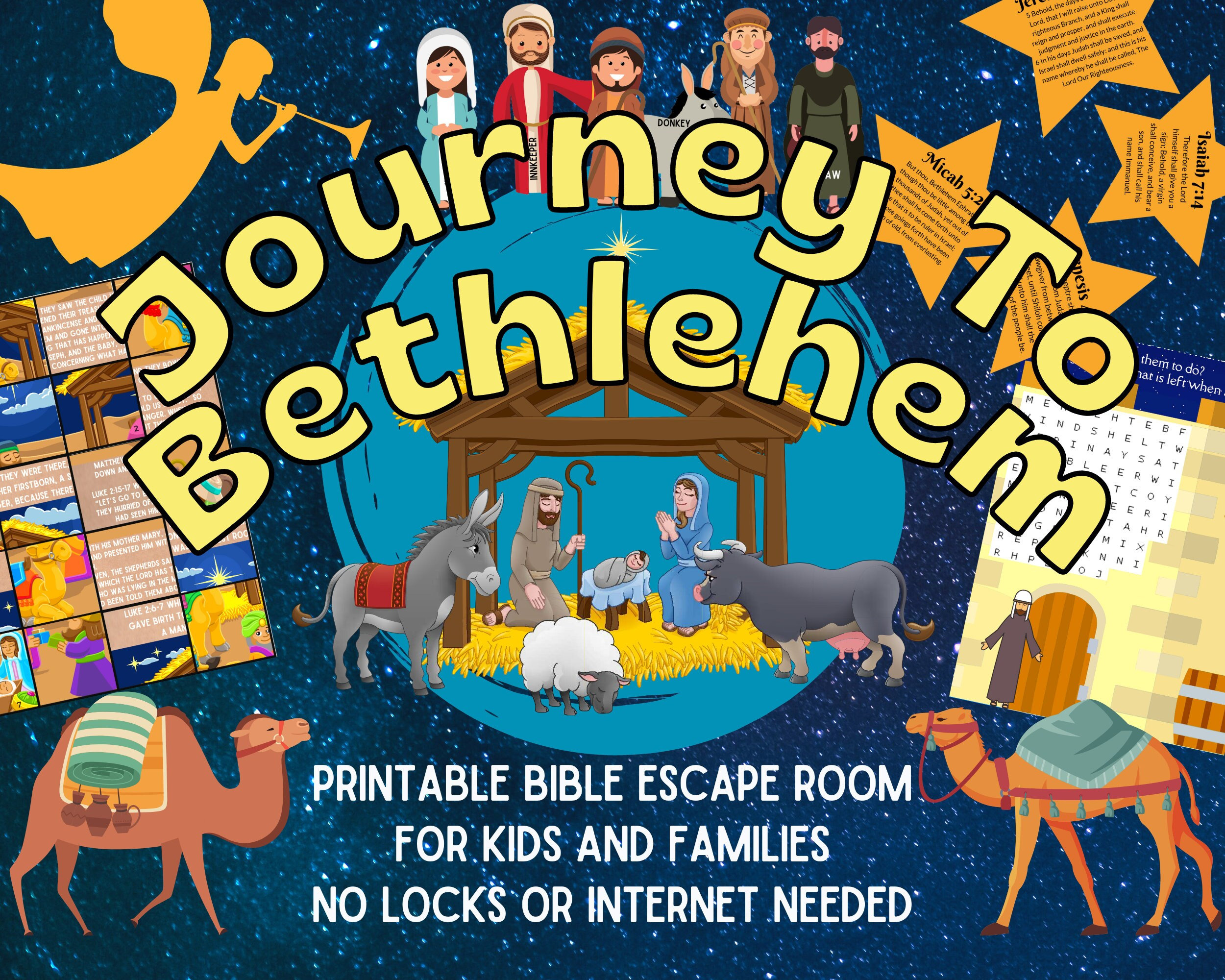 Christmas bible escape room game journey to bethlehem for kids and families printable party adventure diy fun logic puzzle kit