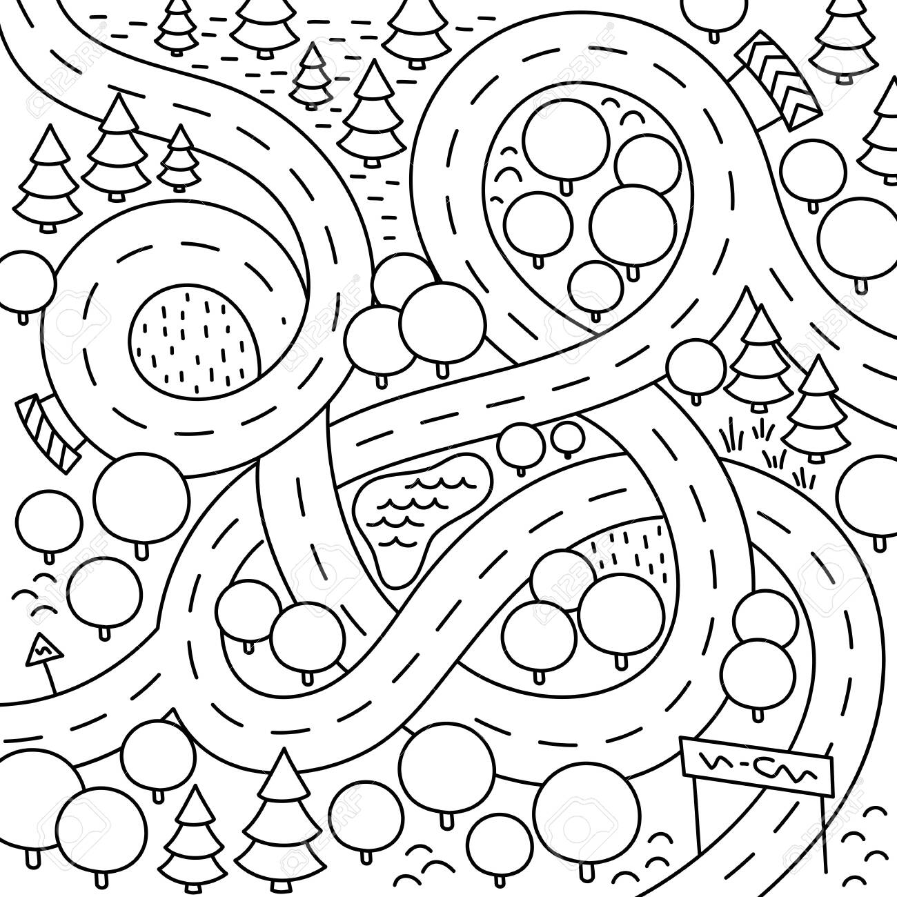 Road map for a children game on the table board game cartoon kids background pictures to colour contour line vector royalty free svg cliparts vectors and stock illustration image