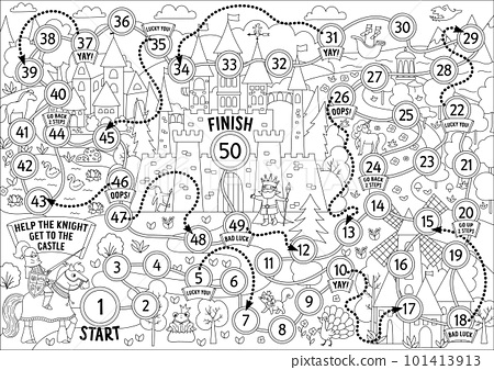 Black and white fairytale dice board game with