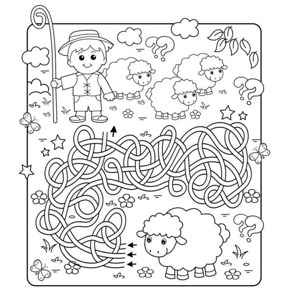Maze labyrinth game puzzle tangled road coloring page outline cartoon stock vector by oleon