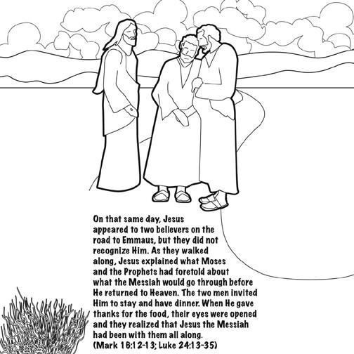 Jesus lives the road to emmaus coloring card