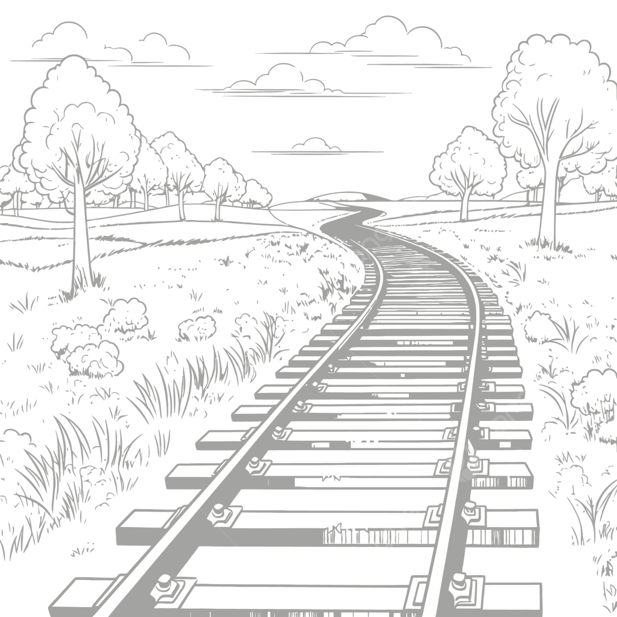 Railroad tracks coloring pages for adults vector illustration coloring pages jpg coloring pages for adults outline sketch drawing road drawing wing drawing rat drawing png and vector with transparent background for free