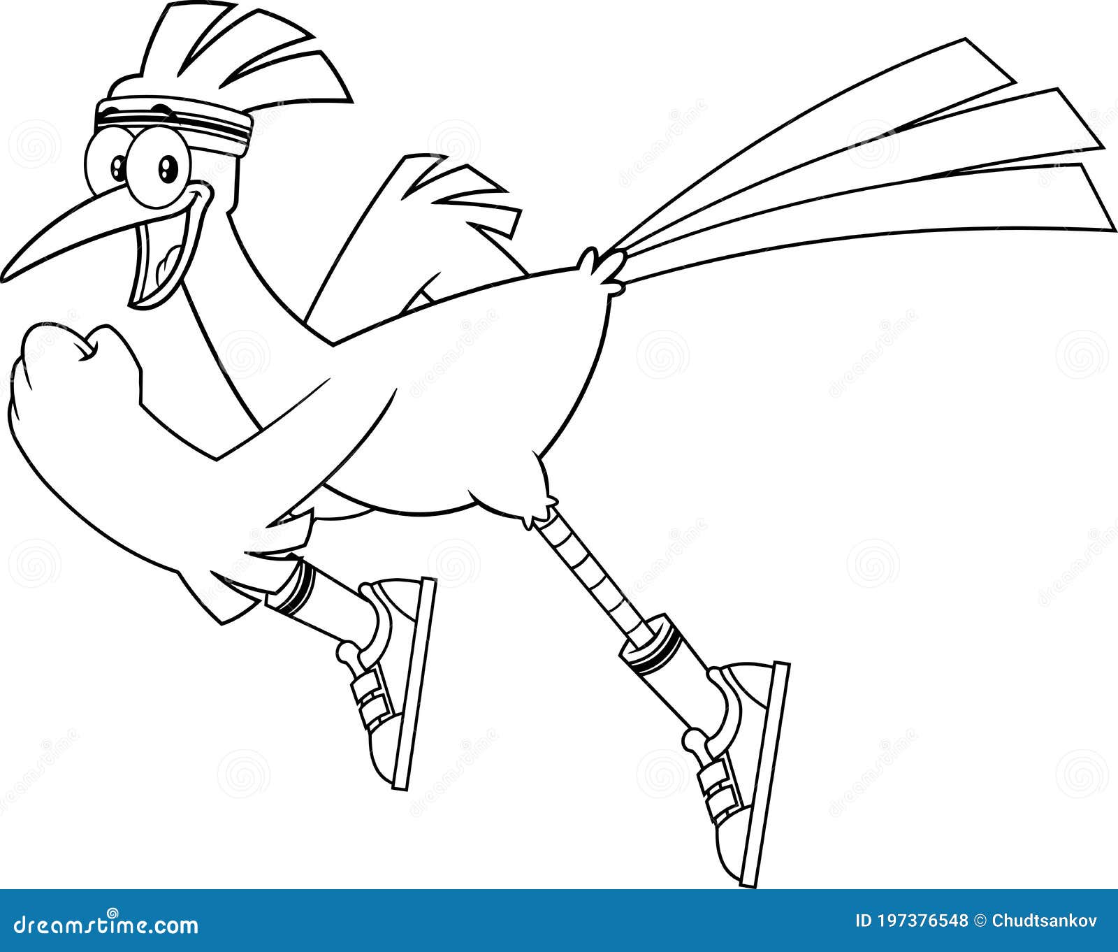 Black and white roadrunner bird cartoon character jogging stock vector