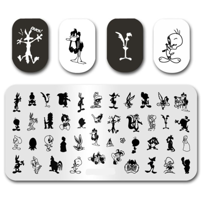 Tweety pie disney nail stamping plate sylvester daffy duck bugs bunny road runner nail stamping plate â smileys glitter store
