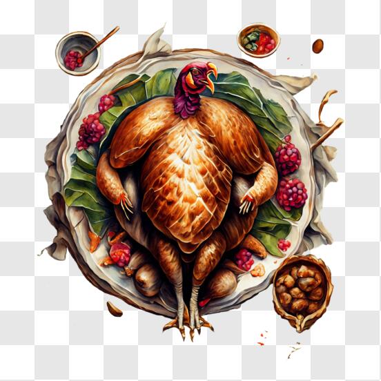 Download colorful drawing of a festive thanksgiving turkey png online