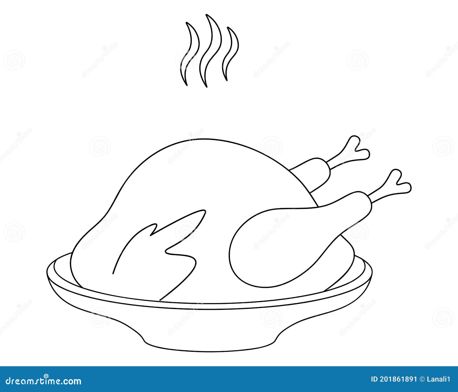 Roasted turkey sketch juicy meat on a plate fragrant smoke vector illustration coloring book for children stock vector