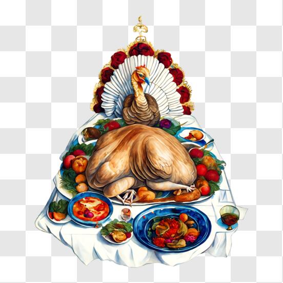 Download thanksgiving feast with a roasted turkey png online