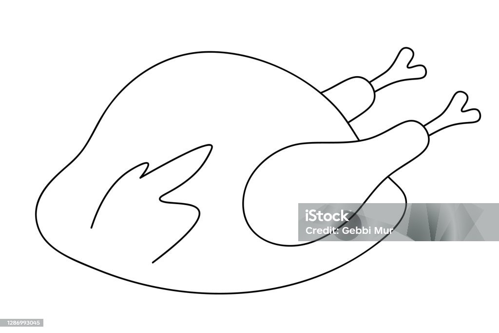 Roasted turkey juicy meat vector illustration outline on an isolated white background doodle style coloring book for children sketch thanksgiving day symbol appetizing chicken stock illustration