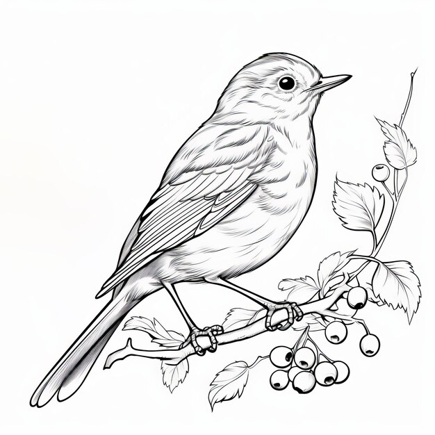 Premium ai image hyperrealistic bird coloring page robin outline for childrens coloring book