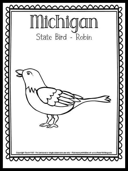 Michigan state bird coloring page robin free printable â the art kit