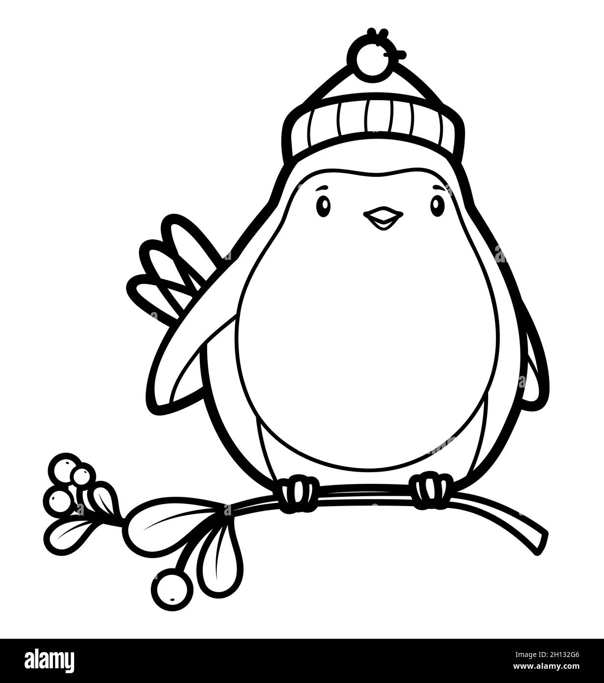Christmas coloring book or page for kids christmas bird black and white illustration stock photo