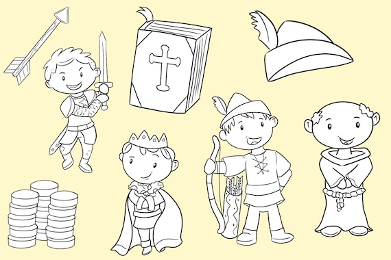 Robin hood story book clip art robin hood clipart robin hood fairy tale archery clip art bow and arrow digital stamps