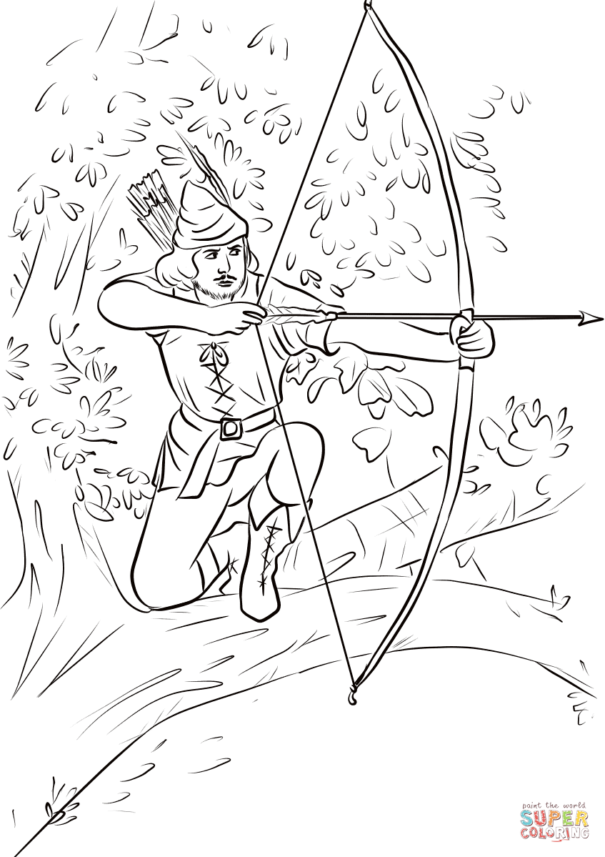 Robin hood sitting on a tree branch coloring page free printable coloring pages