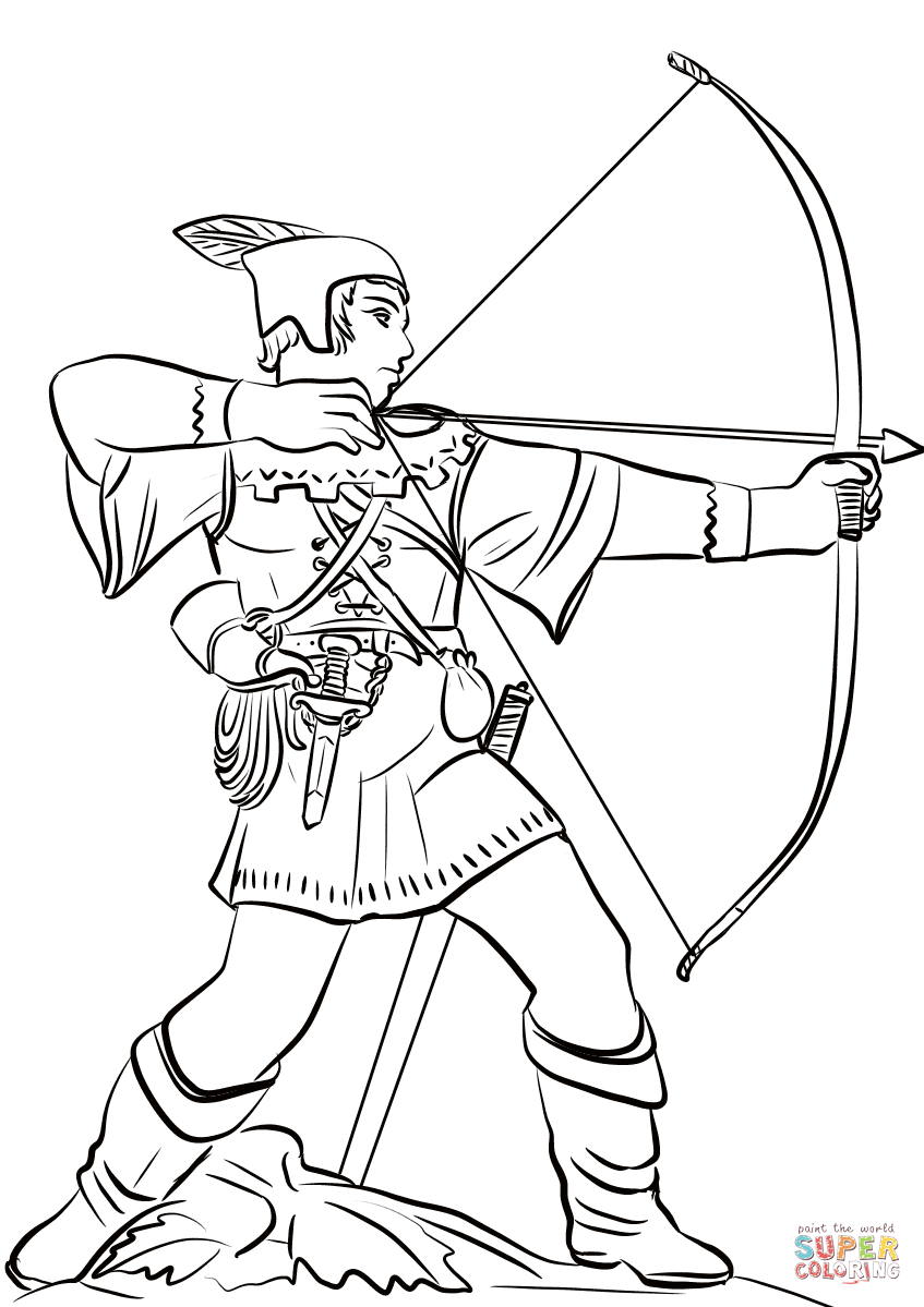 Robin hood shooting arrow coloring page free printable coloring pages