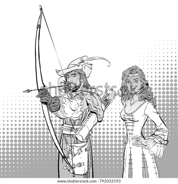 Robin hood aiming on target medieval stock vector royalty free