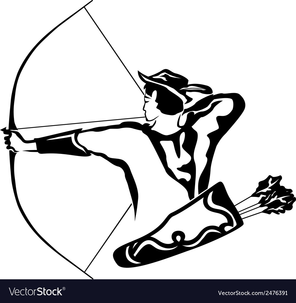 Archer aiming archery quiver behind robin hood vector image