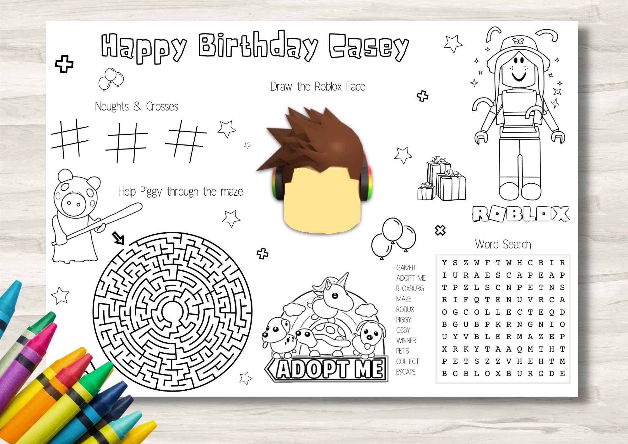 Personalised roblox activity sheet coloring sheet roblox party roblox birthday activity