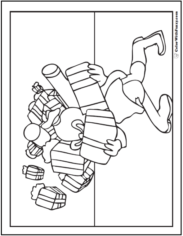 Christmas elf coloring pages gifts and packages