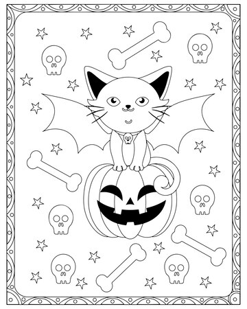 Premium vector halloween cat coloring page premium vector