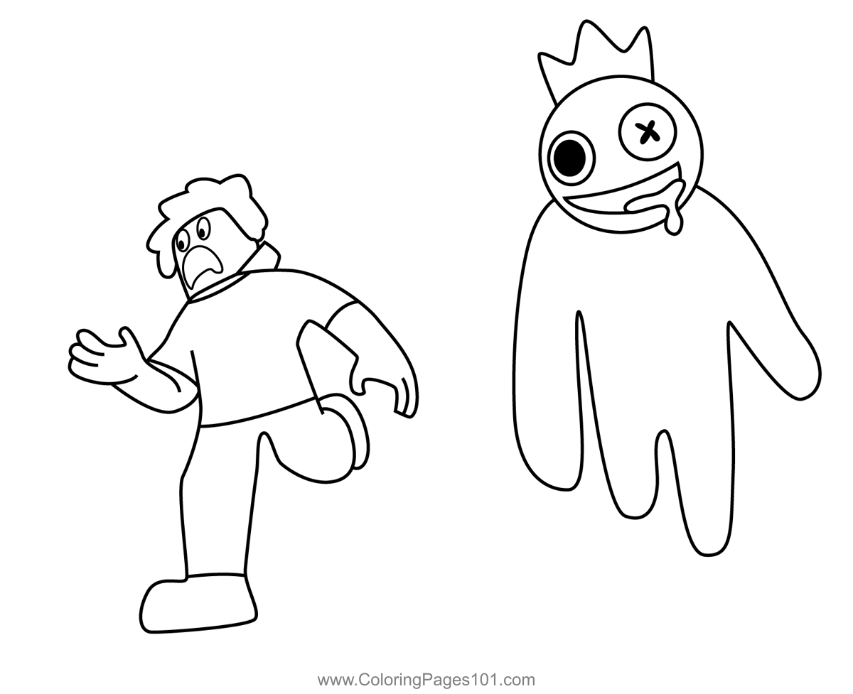 Blue running behind the player rainbow friends roblox coloring page for kids