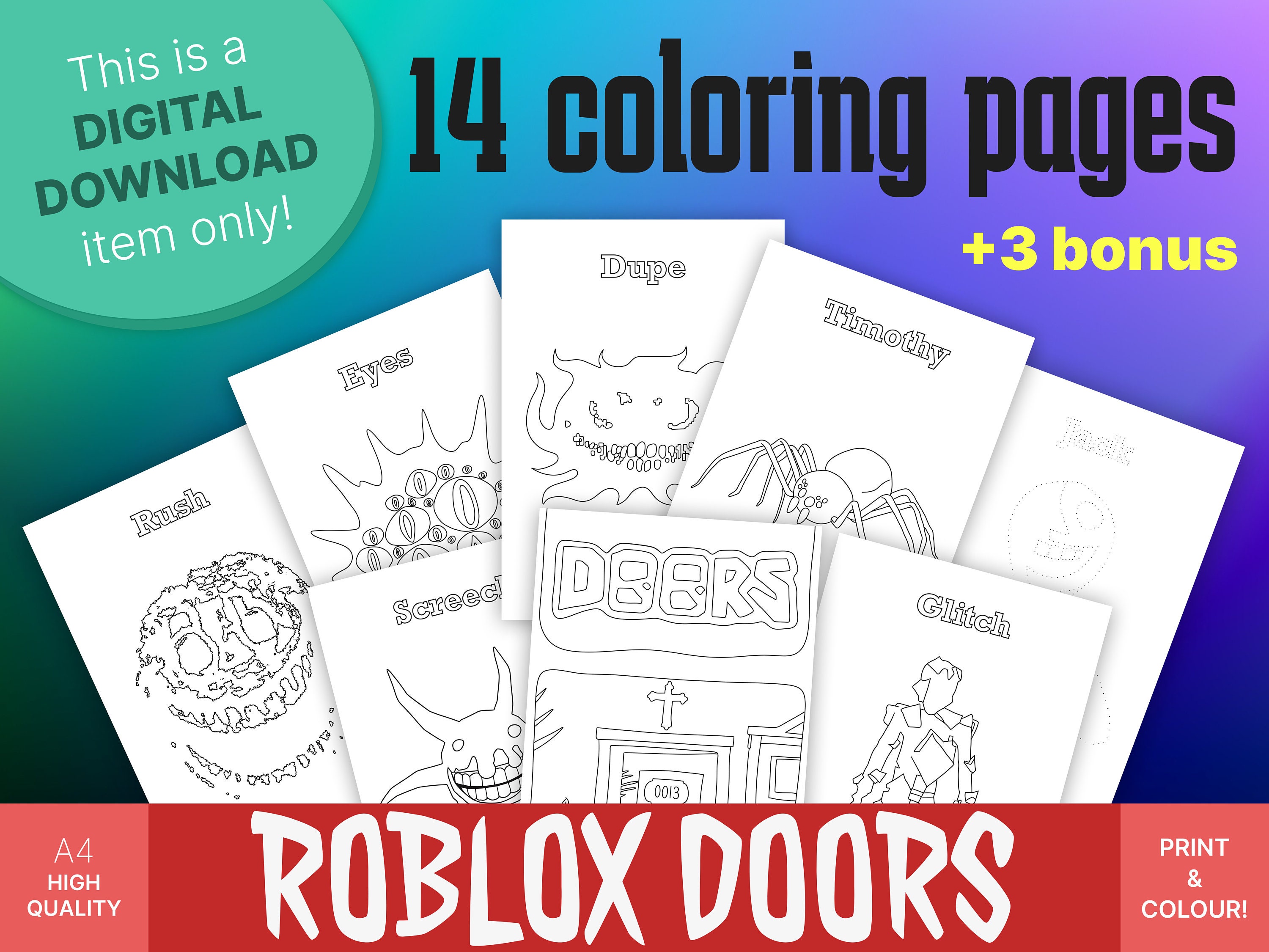Roblox doors doors roblox printable coloring pages print your own coloring sheets digital download