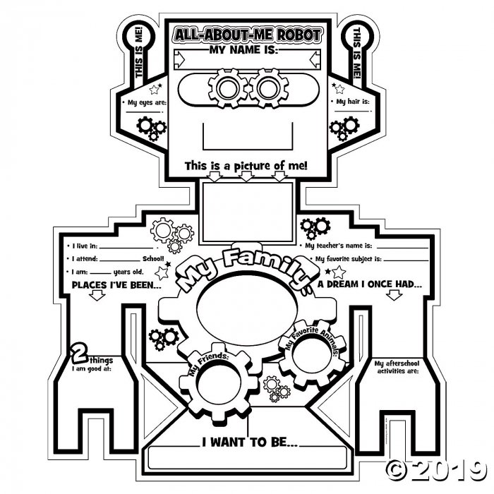 Color your own all about me robots gears posters pieces