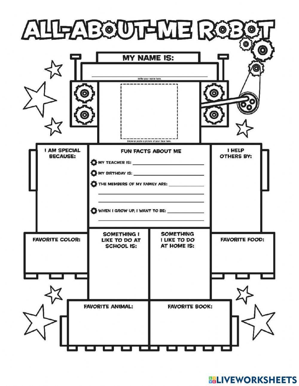 All about me robot worksheet live worksheets