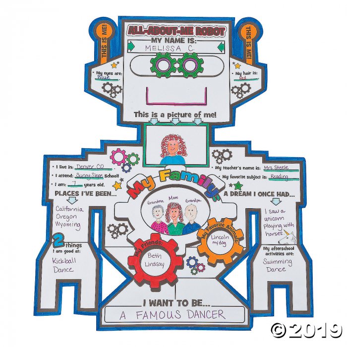 Color your own all about me robots gears posters pieces